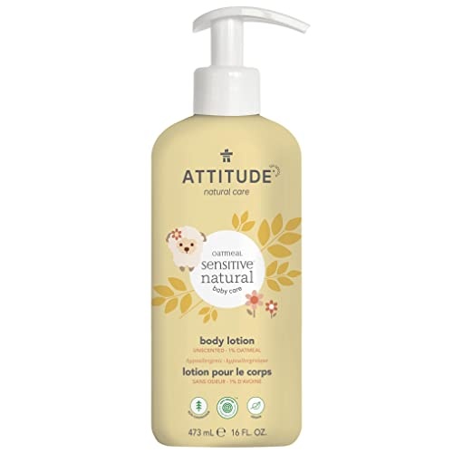 ATTITUDE Body Lotion for Baby, EWG Verified, Plant and Mineral-Based Ingredients, Vegan and Cruelty-free Personal Care Products, Hypoallergenic, Sensitive Skin, Unscented, 16 Fl Oz - Image 1
