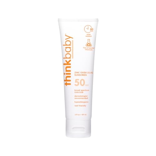 Thinkbaby SPF 50+ Baby Mineral Sunscreen – Safe, Natural Sunblock for Babies - Water Resistant Sun Cream – Broad Spectrum UVA/UVB Sun Protection – Vegan Baby Sunscreen Lotion, 3 Oz. - Image 1