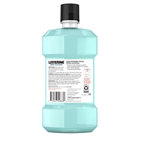 Listerine Zero Alcohol Mouthwash, Alcohol-Free Oral Rinse to Kill 99% of Germs That Cause Bad Breath for Fresh Breath & Clean Mouth, Less Intense Taste, Cool Mint Flavor, 1 L - Image 8