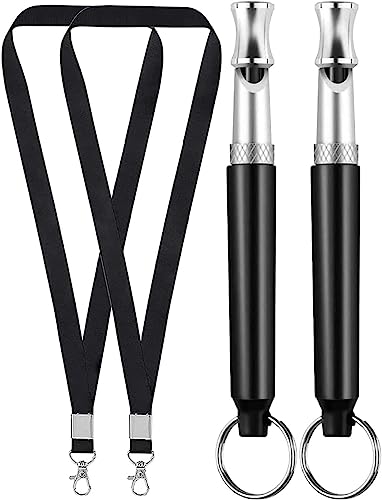 Dog Whistle, 2 Pack Adjustable Ultrasonic Dog Whistle to Stop Barking for Dogs, Recall Training, Professional Ultrasonic Silent Dog Whistle Training Control Tool for Dogs, with Black Strap Lanyard - Image 2