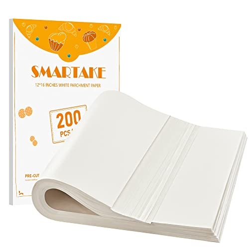 SMARTAKE 200 Pcs Parchment Paper Baking Sheets, 12x16 Inch Non-Stick Precut Baking Parchment, Suitable for Baking Grilling Air Fryer Steaming Bread Cup Cake Cookie and More (White) - Image 1