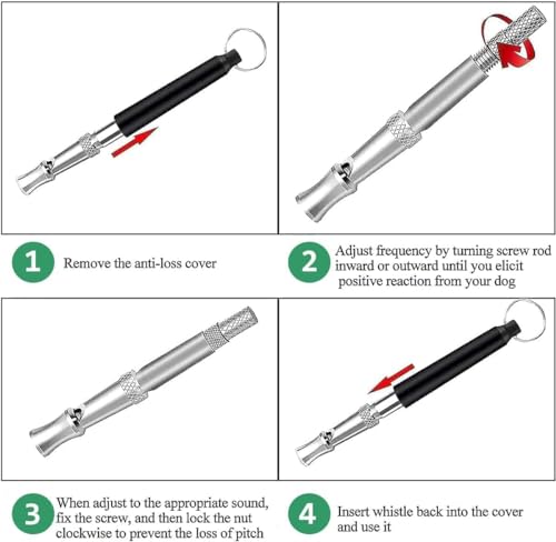 Dog Whistle, 2 Pack Adjustable Ultrasonic Dog Whistle to Stop Barking for Dogs, Recall Training, Professional Ultrasonic Silent Dog Whistle Training Control Tool for Dogs, with Black Strap Lanyard - Image 5