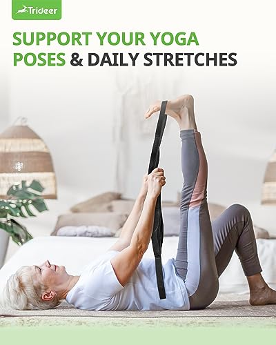 Trideer Stretching Strap Yoga Strap Physical Therapy for Home Workout, Exercise, Pilates and Gymnastics, 10 Loops Non-Elastic Stretch Bands with Aesthetic Packaging for Women & Men (Black) - Image 5