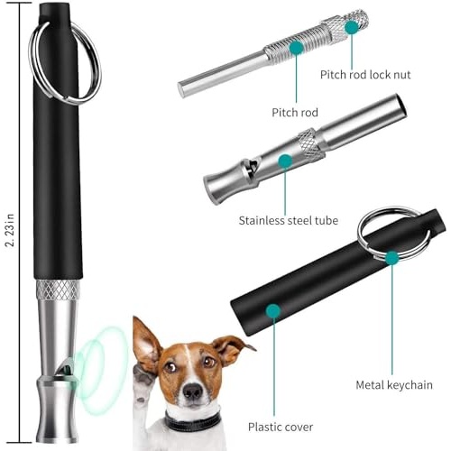 Dog Whistle, 2 Pack Adjustable Ultrasonic Dog Whistle to Stop Barking for Dogs, Recall Training, Professional Ultrasonic Silent Dog Whistle Training Control Tool for Dogs, with Black Strap Lanyard - Image 8