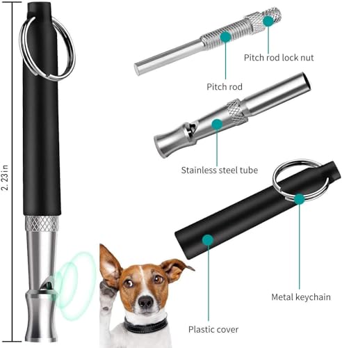 Dog Whistle, 2 Pack Adjustable Ultrasonic Dog Whistle to Stop Barking for Dogs, Recall Training, Professional Ultrasonic Silent Dog Whistle Training Control Tool for Dogs, with Black Strap Lanyard - Image 8