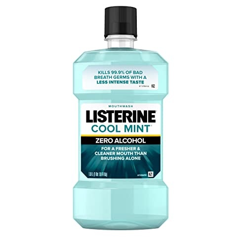 Listerine Zero Alcohol Mouthwash, Alcohol-Free Oral Rinse to Kill 99% of Germs That Cause Bad Breath for Fresh Breath & Clean Mouth, Less Intense Taste, Cool Mint Flavor, 1 L - Image 1