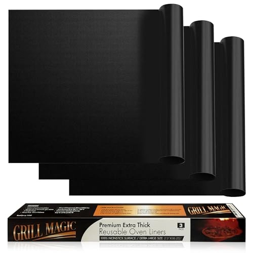 3 Pack Non-Stick Heavy Duty Oven Liners Set by Grill Magic - Thick, Heat Resistant Fiberglass Mat - Easy to Clean, Reduce Spills, Stuck Foods & Clean Up - BPA Free Kitchen Friendly Cooking Accessory - Image 1