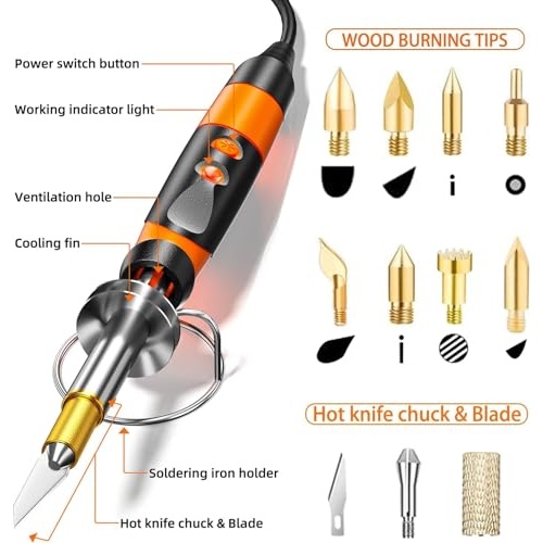 Wood Burning kit, Professional WoodBurning Pen Tool, DIY Creative Tools,Wood Burner for Embossing/Carving/Pyrography，Suitable for Beginners,Adults (orange) - Image 5