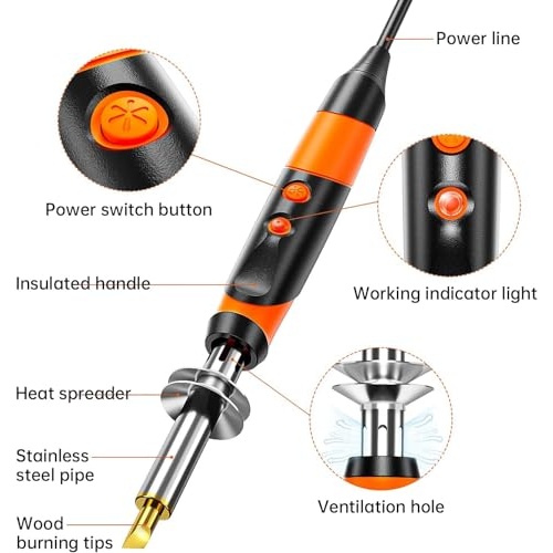 Wood Burning kit, Professional WoodBurning Pen Tool, DIY Creative Tools,Wood Burner for Embossing/Carving/Pyrography，Suitable for Beginners,Adults (orange) - Image 4