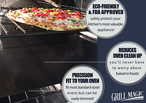 3 Pack Non-Stick Heavy Duty Oven Liners Set by Grill Magic - Thick, Heat Resistant Fiberglass Mat - Easy to Clean, Reduce Spills, Stuck Foods & Clean Up - BPA Free Kitchen Friendly Cooking Accessory - Image 4