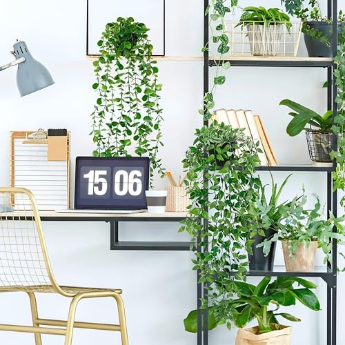 Artificial Hanging Plants for Shelf, 4 Pack Fake Potted Greenery Faux Eucalyptus Vine, Mandala Vine, String of Pearls,Pea pod Leaves in Pot for Office Living Room Bathroom Indoor Outdoor Décor - Image 2