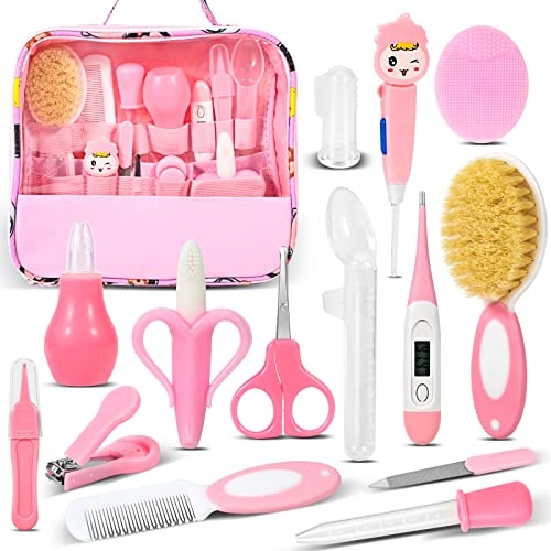 Buoluty Baby Healthcare and Grooming Kit,Safety First Baby Kit,Infant Grooming Kit,Baby Medical Kit for Newborn Boys Girls(14 in 1 Pink) - Image 1