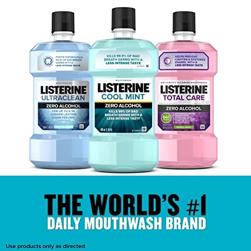 Listerine Zero Alcohol Mouthwash, Alcohol-Free Oral Rinse to Kill 99% of Germs That Cause Bad Breath for Fresh Breath & Clean Mouth, Less Intense Taste, Cool Mint Flavor, 1 L - Image 10