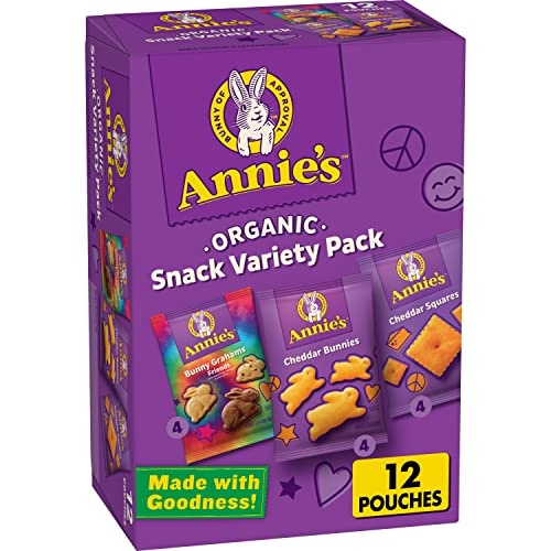 Annie's Organic Variety Pack, Cheddar Bunnies, Bunny Grahams and Cheddar Squares, 12 Pouches, 11 oz - Image 1