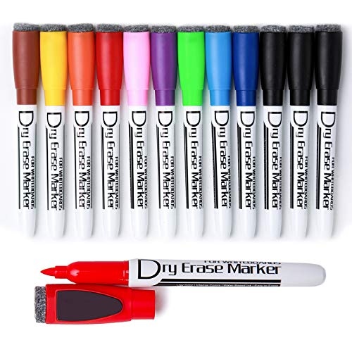 Volcanics Magnetic Dry Wipe Pens Dry Erase Markers With Eraser Cap Low Odor Fine Tip Whiteboard Pens Pack of 12,10 Colors - Image 1