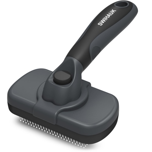 Swihauk Self Cleaning Slicker Brush for Dogs & Cats & Small Pets, Skin Friendly Grooming Cat Brush, Dog Brush for Shedding, Deshedding Brush, Hair Brush Puppy Brush for Haired Dogs, Gray - Image 1
