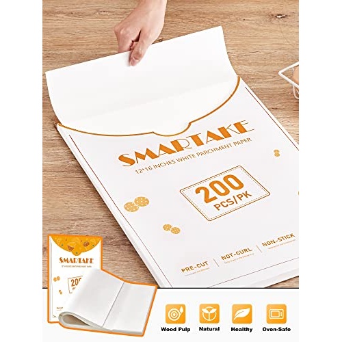 SMARTAKE 200 Pcs Parchment Paper Baking Sheets, 12x16 Inch Non-Stick Precut Baking Parchment, Suitable for Baking Grilling Air Fryer Steaming Bread Cup Cake Cookie and More (White) - Image 8