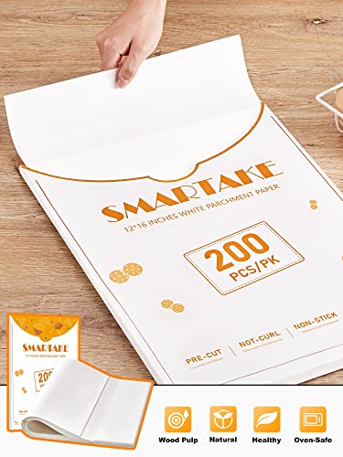 SMARTAKE 200 Pcs Parchment Paper Baking Sheets, 12x16 Inch Non-Stick Precut Baking Parchment, Suitable for Baking Grilling Air Fryer Steaming Bread Cup Cake Cookie and More (White) - Image 8