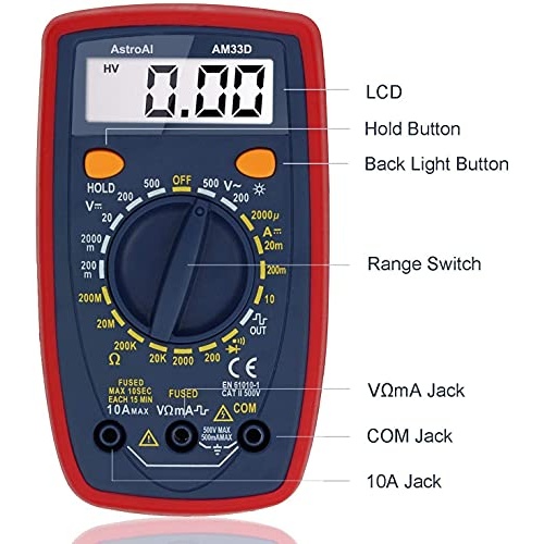 AstroAI Multimeter Tester 2000 Counts Digital Multimeter with DC AC Voltmeter and Ohm Volt Amp Meter ; Measures Voltage, Current, Resistance; Tests Live Wire, Continuity - Image 3