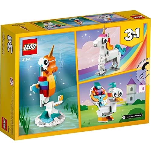 LEGO Creator 3 in 1 Magical Unicorn Toy, Transforms from Unicorn to Seahorse to Peacock, Rainbow Animal Figures, Unicorn Gift for Grandchildren, Girls and Boys, Buildable Toys, 31140 - Image 2