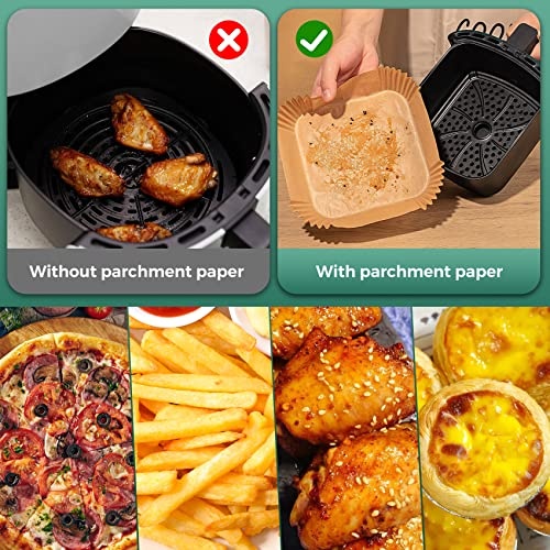 Air Fryer Paper Liners,125Pcs Parchment Paper, Air Fryer Disposable Paper Liner for Microwave, Non-Stick Air Fryer Liners Square Free of Bleach (8IN) - Image 3