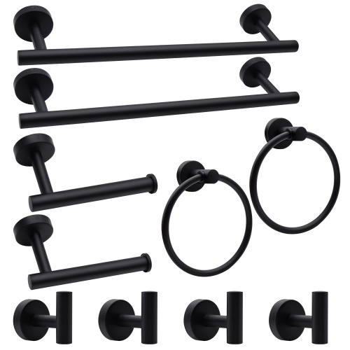 5/10/20pcs Bathroom Hardware Set, Matte Black/Brushed Nickel/Brushed Gold Bathroom Hardware Set, Including 16" Hand Towel Bars, Toilet Paper Holders, Towel Rings, Robe Towel Hooks (10pcs, Black) - Image 1