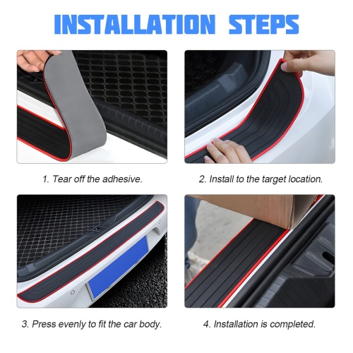 Car Rear Bumper Protector Guard, Anti-Scratch Abrasion Rubber Trunk Door Entry Sill Guard, Non-Slip Vehicle Trim Cover Protection Strip, Car Accessories for Most Cars and SUV (Black/Red/35.4" x2.7) - Image 6