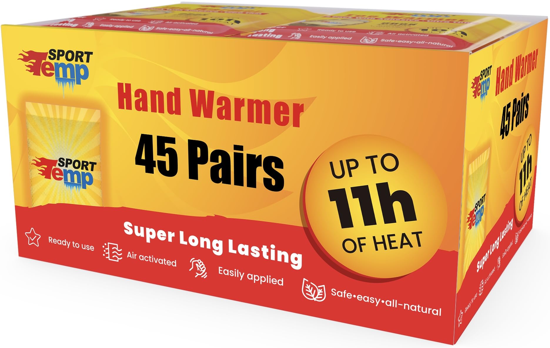 Odorless Hot Hand Warmer (45 Pairs) - Up to 11 Hours of Heat, Super Long Lasting - Easy, All Natural - Air Activated, for Body& Toes - Sport Temp