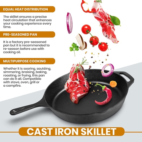 Utopia Kitchen Pre-Seasoned Cast Iron Skillet With Lid - 12 Inch Nonstick Frying Pan - Safe Indoor & Outdoor Grill Cookware - Image 5