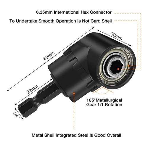 CIGOTU Right Angle Drill Adaptor,4-in-1 Impact Drill Bit Extension,360° Rotatable 1/4 3/8 1/2" Impact Grade Socket Adapter Set,105 Degree Angle Screwdriver Drill Bit for Household Workplace Industry - Image 3