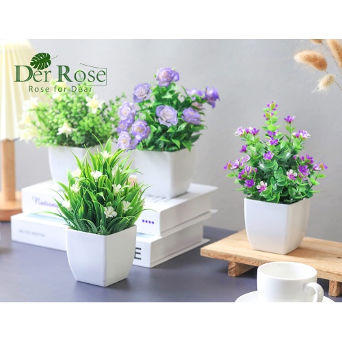 Der Rose 4 Packs Small Fake Plants Mini Artificial Faux Plants with Flowers for Home Room Farmhouse Bathroom Decor Indoor - Image 5