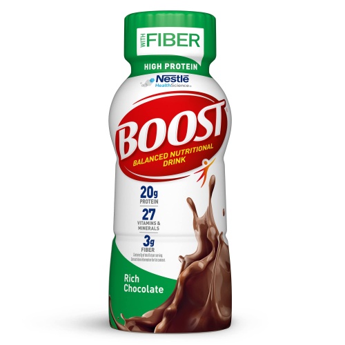 BOOST High Protein with Fiber Complete Nutritional Drink, Rich Chocolate, 8 fl oz Bottle, 24 Pack - Image 1