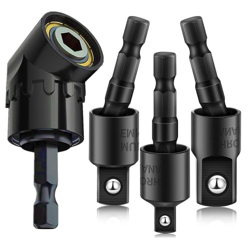 CIGOTU Right Angle Drill Adaptor,4-in-1 Impact Drill Bit Extension,360° Rotatable 1/4 3/8 1/2" Impact Grade Socket Adapter Set,105 Degree Angle Screwdriver Drill Bit for Household Workplace Industry - Image 1