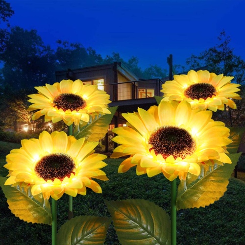 Homeleo Upgraded 4-Flower Solar Sunflower Lights for Yard Decor,Waterproof Outdoor Garden Decorative Artificial Flowers Stake Ornaments for Lawn Patio Porch Flowerbed Thanksgiving Cemetery Decorations - Image 1