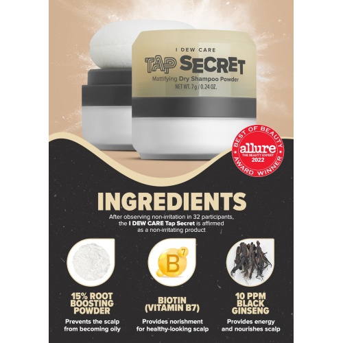I DEW CARE Dry Shampoo Powder - Tap Secret | With Black Ginseng, Non-aerosol, Benzene-free, Mattifying Root Boost, No White Cast, Travel Size Dry Shampoo for Woman - Image 3