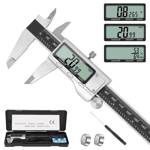 Digital Caliper Measuring Tool, 6 Inch Caliper Tool with Large LCD Screen, Easy Switch from Inch Millimeter Fraction, Stainless Steel Vernier Caliper Digital Micrometer for DIY/Household - Image 1