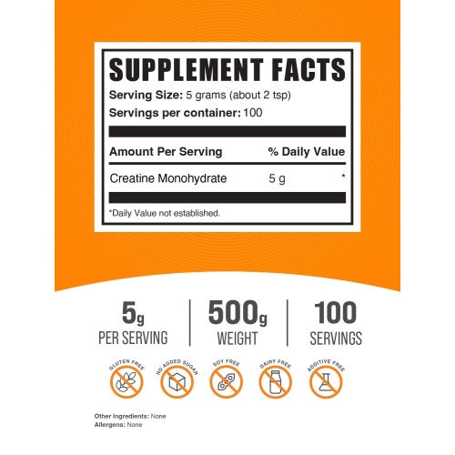 BULKSUPPLEMENTS.COM Creatine Monohydrate Powder - Creatine Supplement, Micronized Creatine, Creatine Powder - Unflavored & Gluten Free, 5g (5000mg) per Servings, 500g (1.1 lbs) (Pack of 1) - Image 6