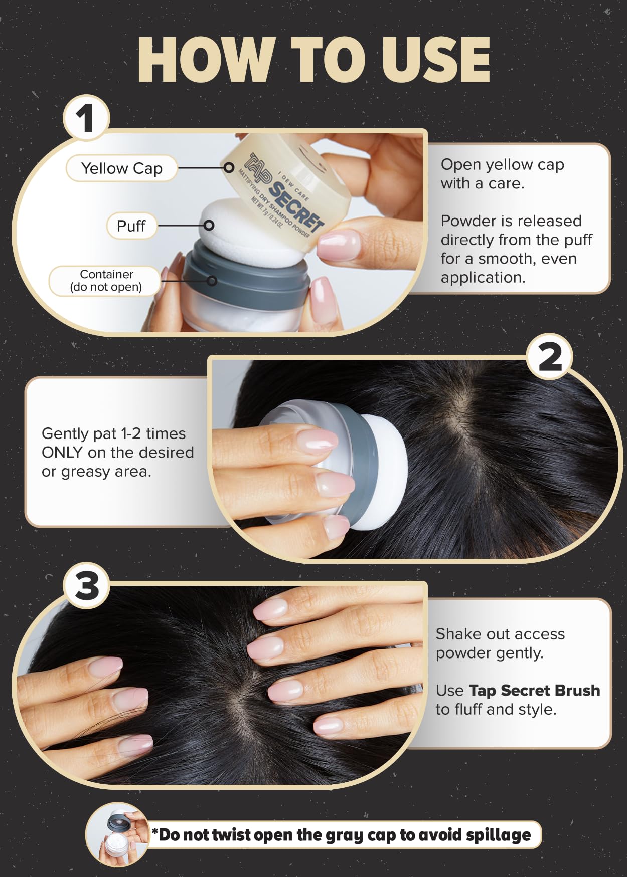 I DEW CARE Dry Shampoo Powder - Tap Secret | With Black Ginseng, Non-aerosol, Benzene-free, Mattifying Root Boost, No White Cast, Travel Size Dry Shampoo for Woman - Image 5