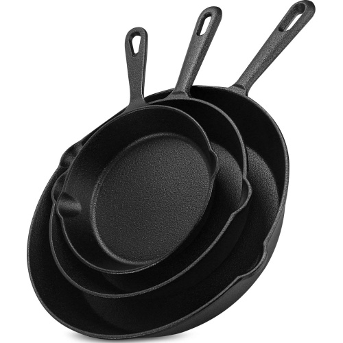 Utopia Kitchen Pre Seasoned Cast Iron Skillet 3 Piece, Cast Iron Grill Pan, Frying Pans, Saute Fry Pan, Cast Iron Set (Black) - Image 1
