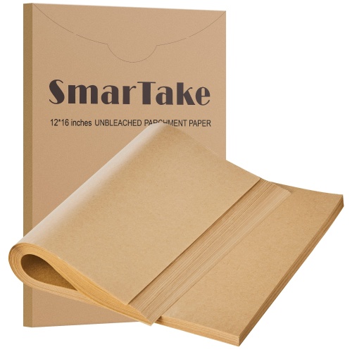 SMARTAKE 200 Pcs Parchment Paper Baking Sheets, 12x16 Inches Non-Stick Precut Baking Parchment, Perfect for Baking Grilling Air Fryer Steaming Bread Cup Cake Cookie and More (Unbleached) - Image 1
