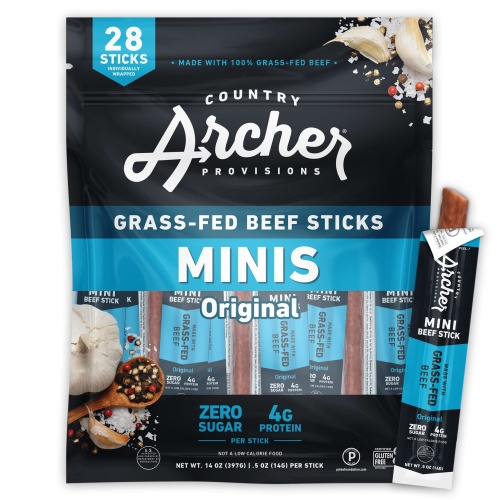 Original Mini Jerky Beef Sticks by Country Archer, 100% Grass-Fed, Gluten Free, High Protein Snacks, 5 Ounce, 28 Count - Image 1