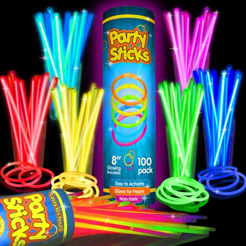 Glow Sticks Bulk Party Favors 100pk - 8" Glow in the Dark Party Supplies, Light Sticks for Neon Party Glow Necklaces and Bracelets for Kids or Adults - Image 1