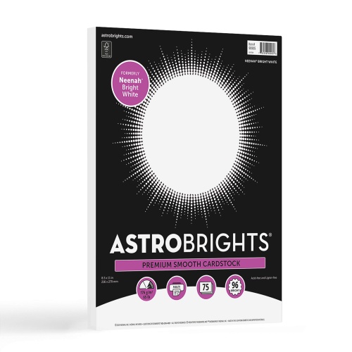 Astrobrights/Neenah Bright White Cardstock, 8.5" x 11", 65 lb/176 gsm, White, 75 Sheets (90905-02) - Packaging May Vary - Image 1