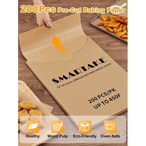 SMARTAKE 200 Pcs Parchment Paper Baking Sheets, 12x16 Inches Non-Stick Precut Baking Parchment, Perfect for Baking Grilling Air Fryer Steaming Bread Cup Cake Cookie and More (Unbleached) - Image 7