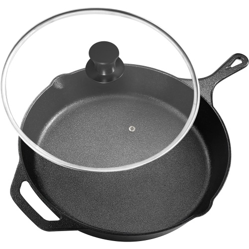 Utopia Kitchen Pre-Seasoned Cast Iron Skillet With Lid - 12 Inch Nonstick Frying Pan - Safe Indoor & Outdoor Grill Cookware - Image 1