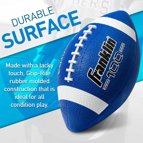 Franklin Sports Football - Grip-Rite 100 - Kids Junior Size - Youth Football - Durable Outdoor Rubber Football - Blue / White - Image 7