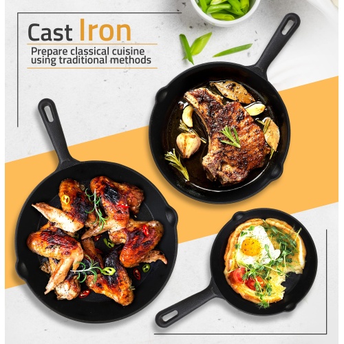 Utopia Kitchen Pre Seasoned Cast Iron Skillet 3 Piece, Cast Iron Grill Pan, Frying Pans, Saute Fry Pan, Cast Iron Set (Black) - Image 5